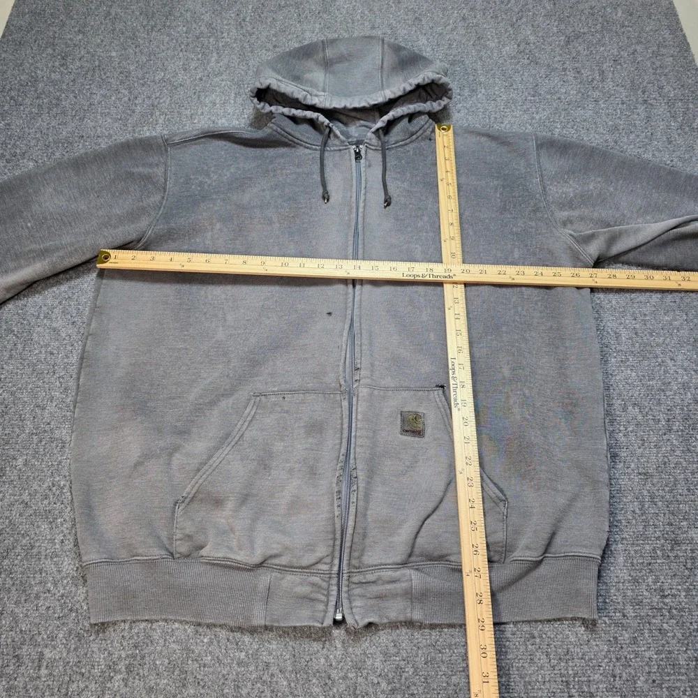 Vintage Carhartt Zip Up Hoodie Grey XL Tall‎ Distressed Sun Faded Workwear Mens